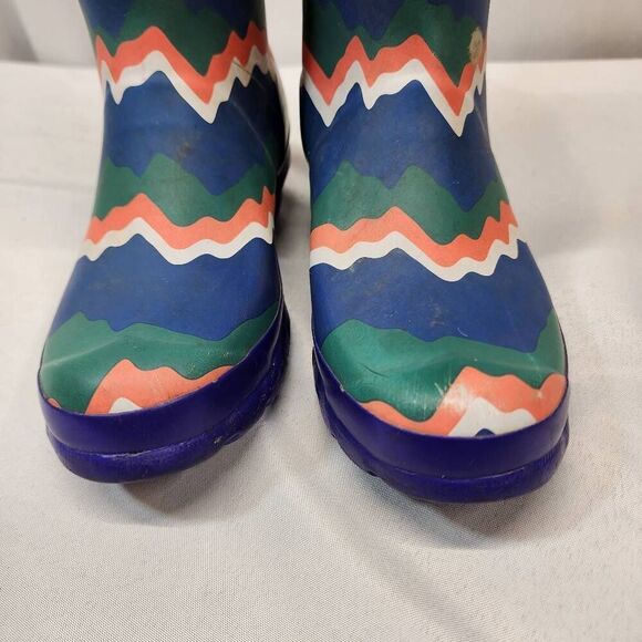 Hunter Kids First Storm Stripe Electric Rain Boots Size 4B/5G Green Blue Boys Gi - Picture 6 of 14